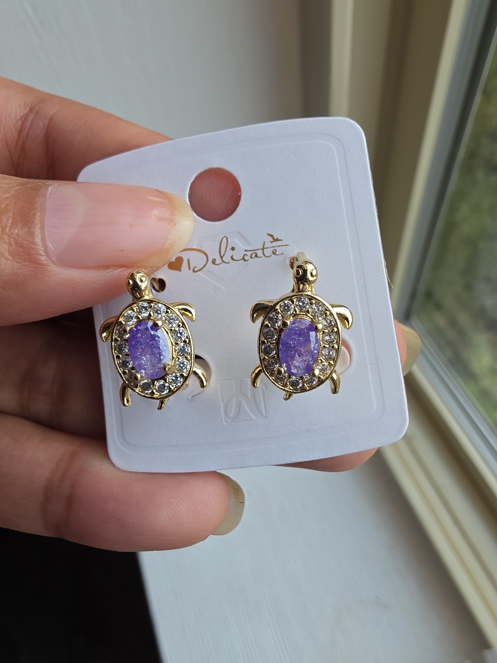 Pendientes de aro pequeños con forma de tortuga, oro laminado 14k